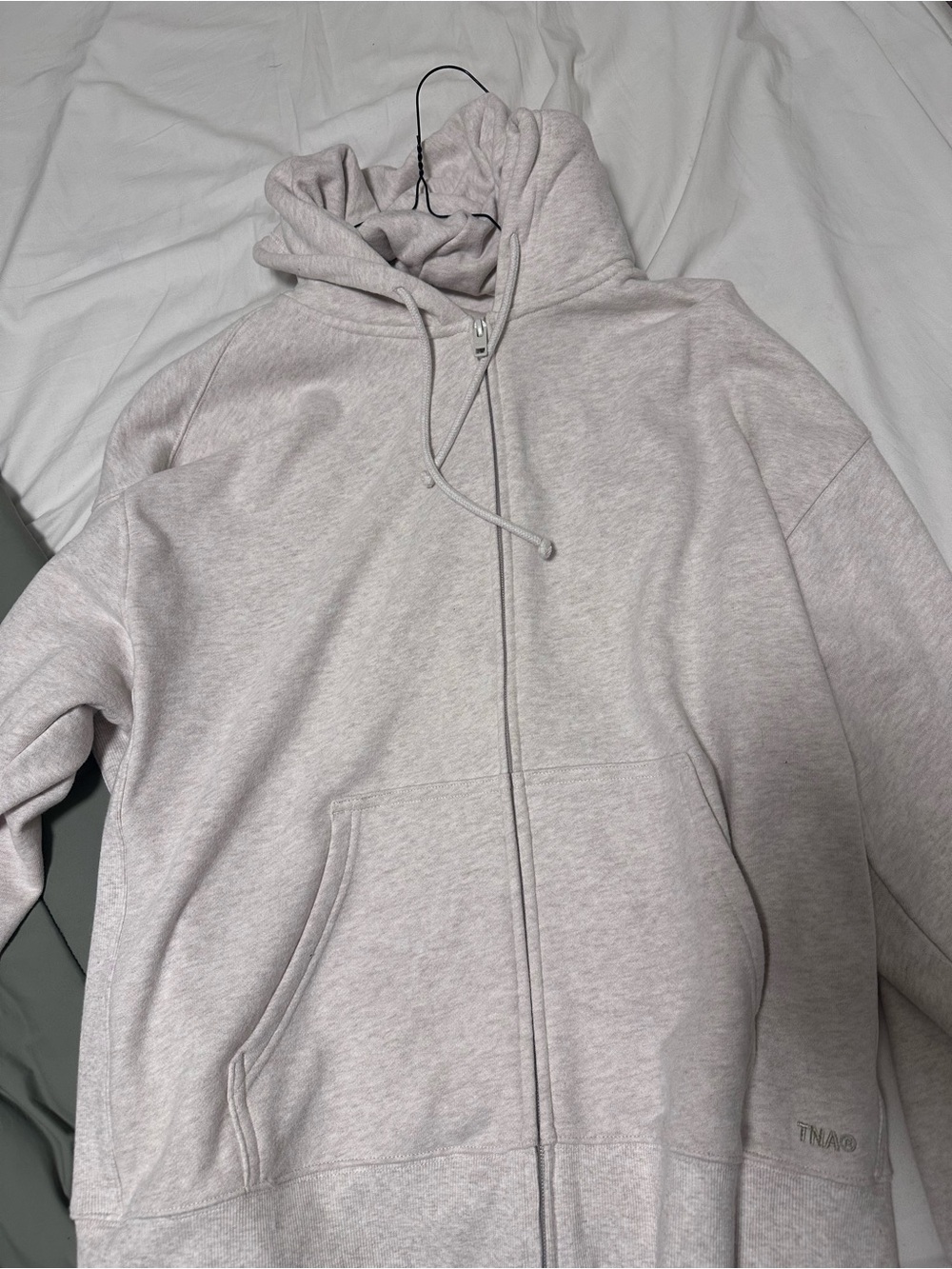 TNA Oatmeal Heather Gray Full-Zip Boyfriend Hoodie Terry Fleece